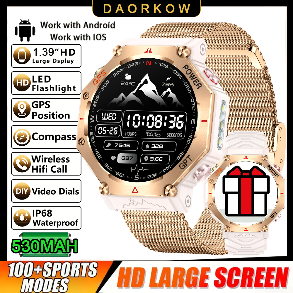 Daorkow 2025 chatgpt ai assistente gps smartwatch 5atm à prova dwaterproof água bússola bluetooth chamada ao ar livre smartwatch para homem e mulher: CINZA