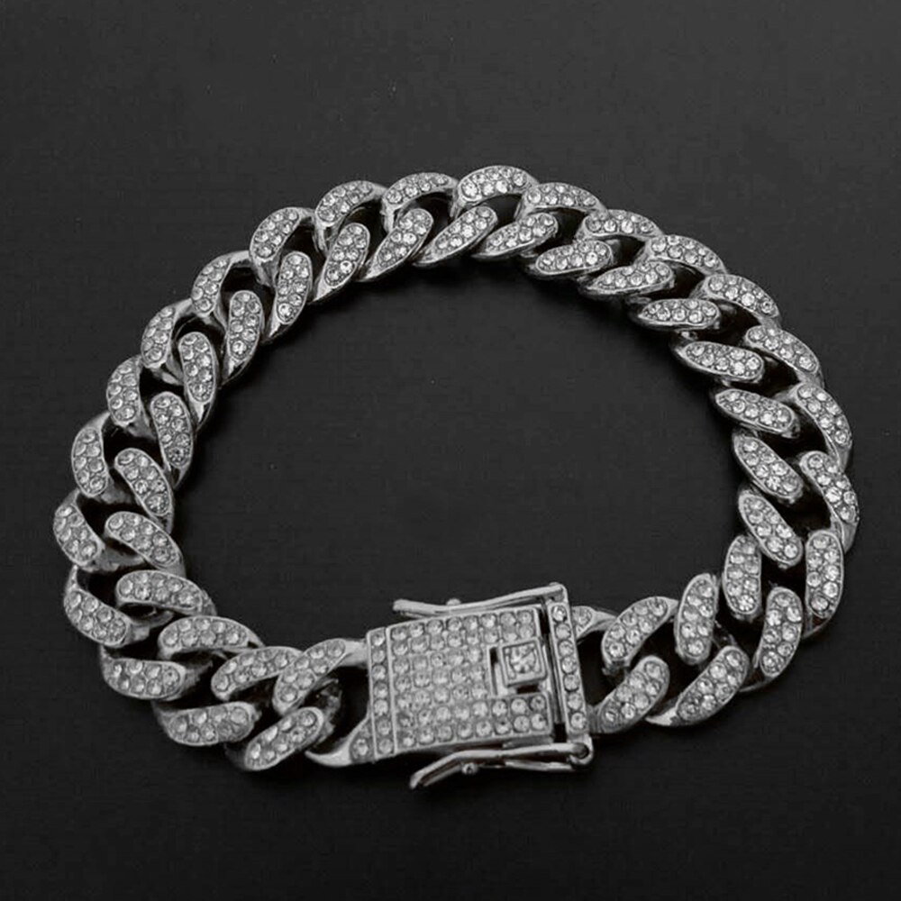 12.5Mm Hip Hop Bling Iced Out Armbanden Miami Cubaanse Link Chain Volledige Rhinestone Voor Mannen Rapper Vrouwen Sieraden: silver color