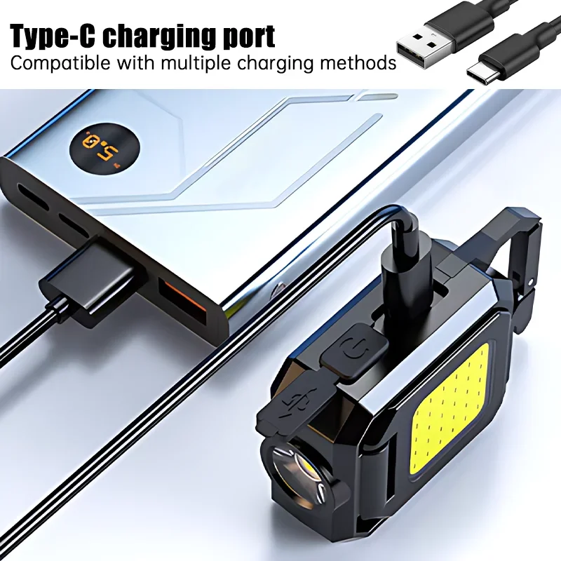 Mini-zaklamp sleutelhangerlicht COB-werklamp USB oplaadbare lamp met 90 ° Opvouwbare zijlichten Superheldere draagbare lantaarns