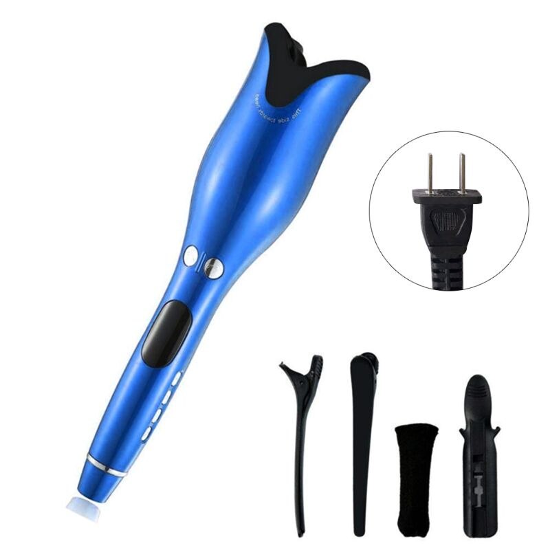 Automatic Hair Curler Ceramic Infrared Heating Auto Rotating Curling Iron: US plug blue