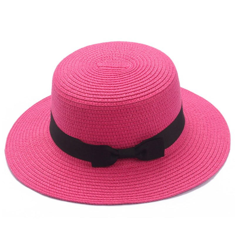 Zomer Vrouwen Hoed Strand Strooien Hoed Panama Dames Cap Modieuze Handgemaakte Toevallige Platte Rand Strik Zon Hoeden Voor Vrouwen: Rose