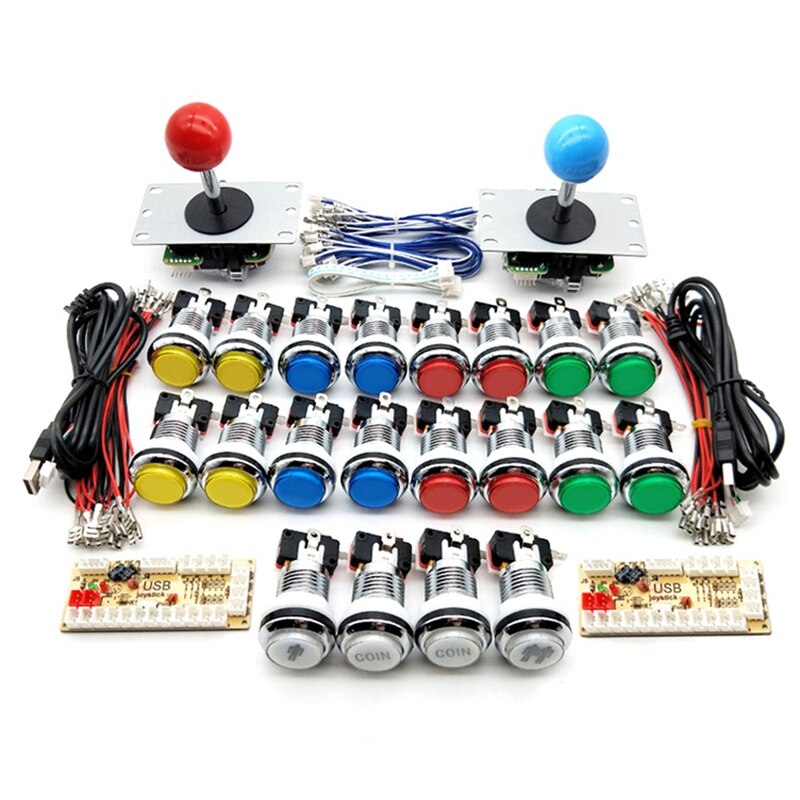 Arkade DIY Bausatz Teil 2X 8 Weg Joystick + 16X LED Beleuchtet drücken Tasten + 2 Spieler + Münze Für Himbeere Pi 3B Modell: Ursprünglich Titel