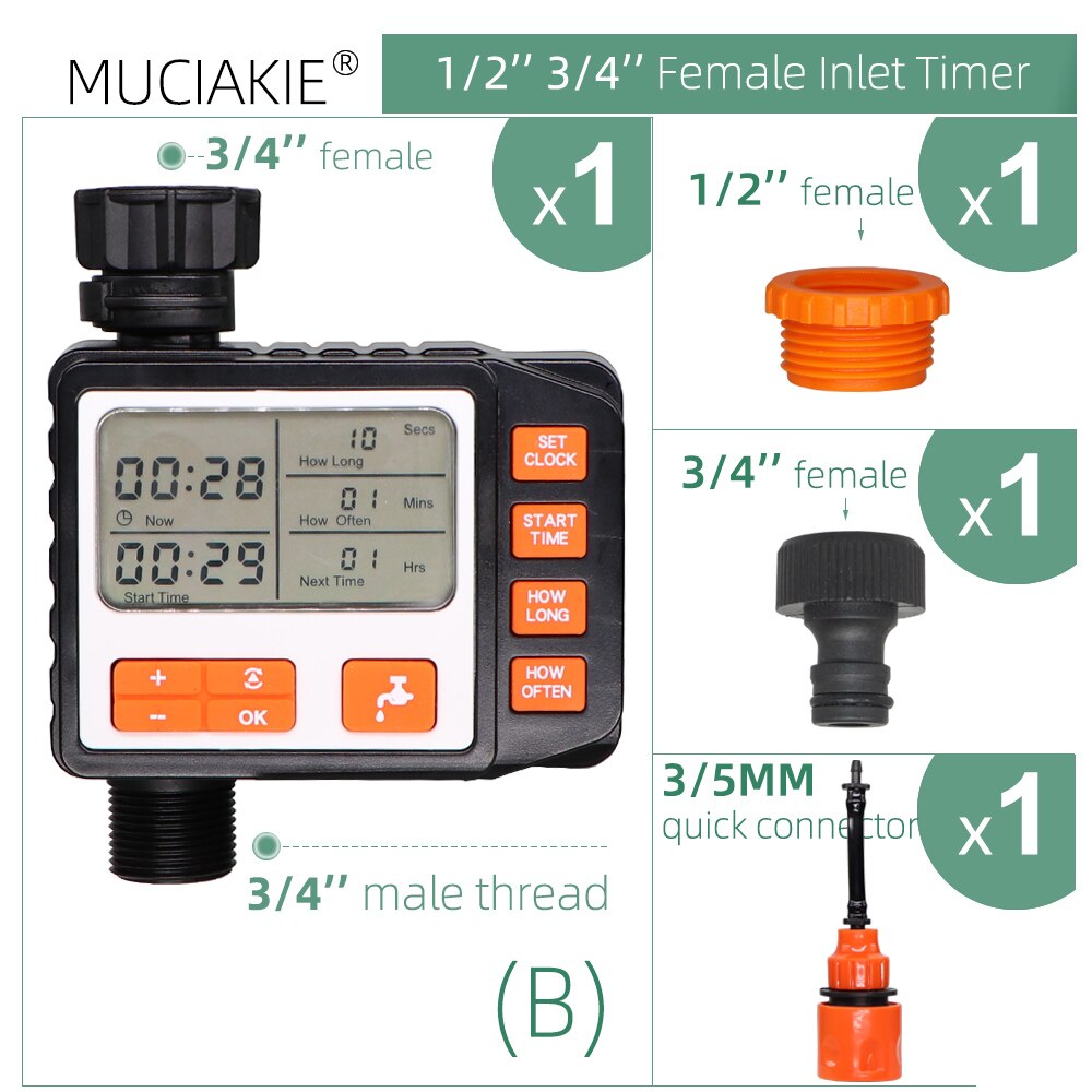 Garden Watering Timer Drip Irrigation Automatic Programmable Digital Controller Solenoid Valve Home Greenhouse Sprinkler System: B