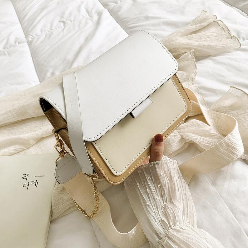 Sac en cuir pour femme à rabat lambrissé sac à main contraste couleurs femmes sacs pour sacs à bandoulière: White