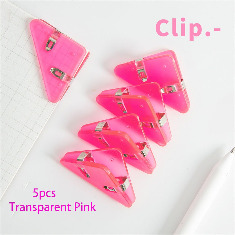 5 stücke Kunststoff Ecke Clip transparent Prüfung Seite Halfter Papier Clip Klemme Datei Index Foto Büro Schule Schreibwaren: transparent Rosa
