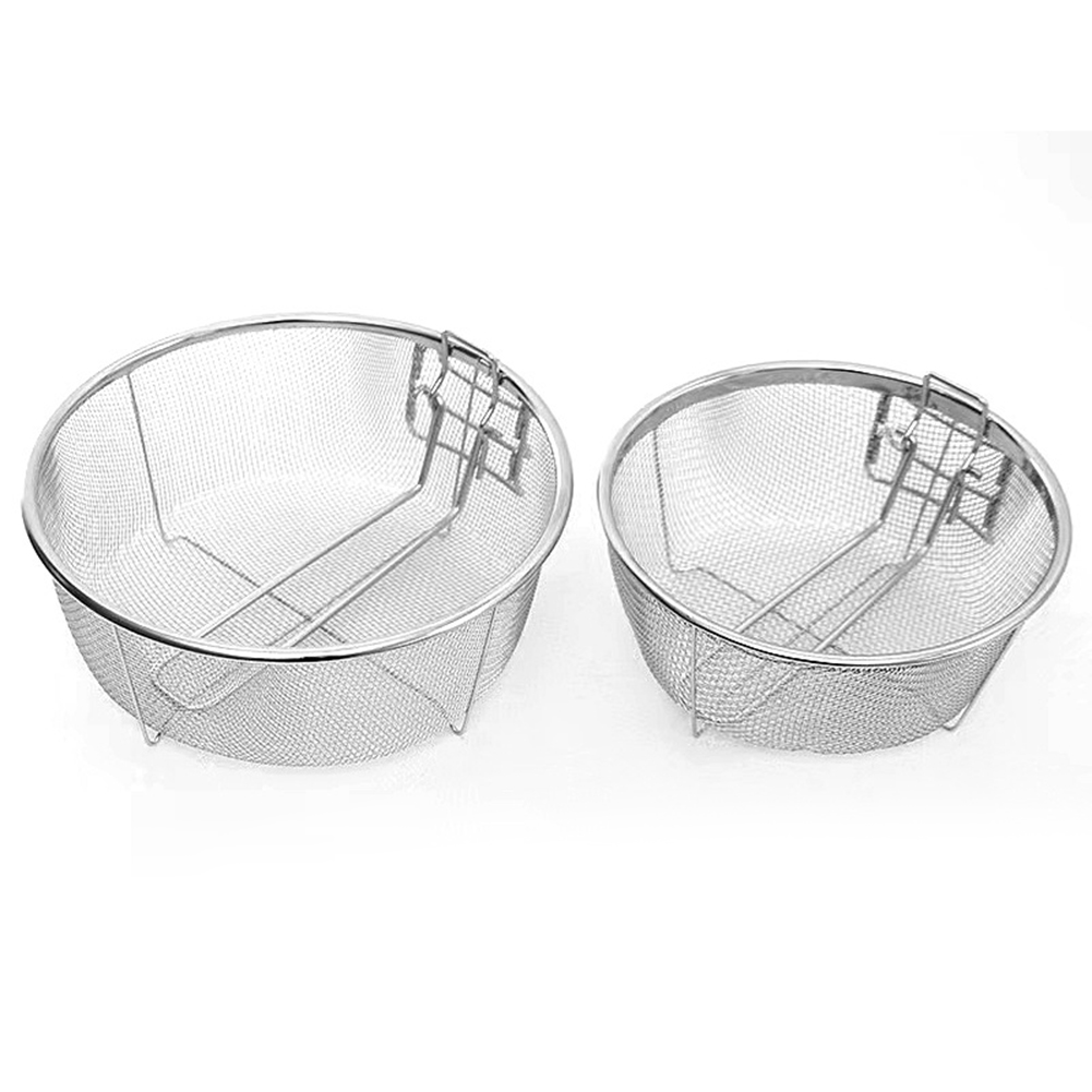 Cesta coladora para freír patatas fritas de acero inoxidable, utensilios de cocina, cesta para freír desmontable, freidora redonda de cocina, malla de alambre de 20x20cm