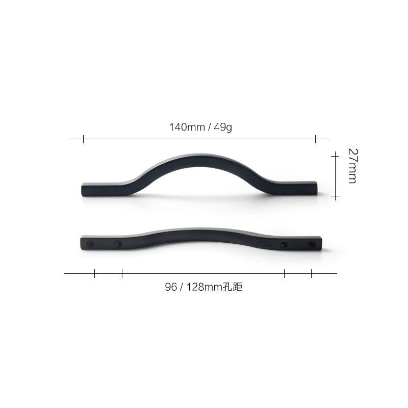 Tiradores modernos dorados, negros y grises para cajones, baño, cocina, puerta de armario: 1pc-128mm-black