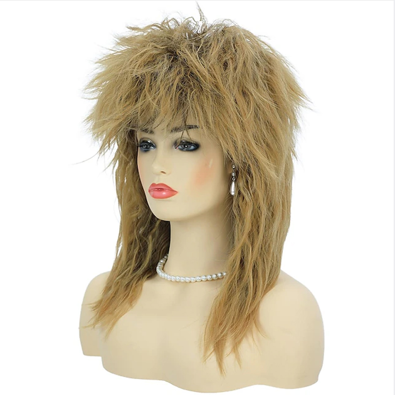 HAIRJOY Synthetic Hair 80s Tina Diva Costume Wig for Women Big Blonde Rocker Mullet Wigs Glam Punk Rock Rockstar Cosplay Wig