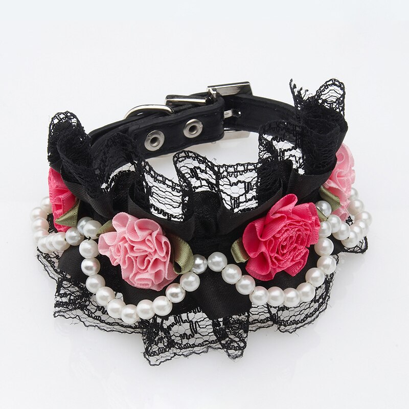 Pets Supplies Lace Pearl Decoration Cute Bichon Frise Teddy Puppy Dog Cat Collars Handmade Flowers For Kitten Pet Accessories: 2 / S