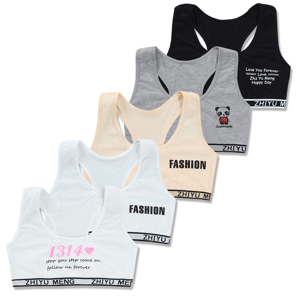 Junior Ragazza Racerback del Cotone di Sport Del Reggiseno di Formazione Della Stampa Della Lettera di Colore Solido Cinghia Larga Della Biancheria Intima Bralette Senza Soluzione di Continuità A Strati Crop Top