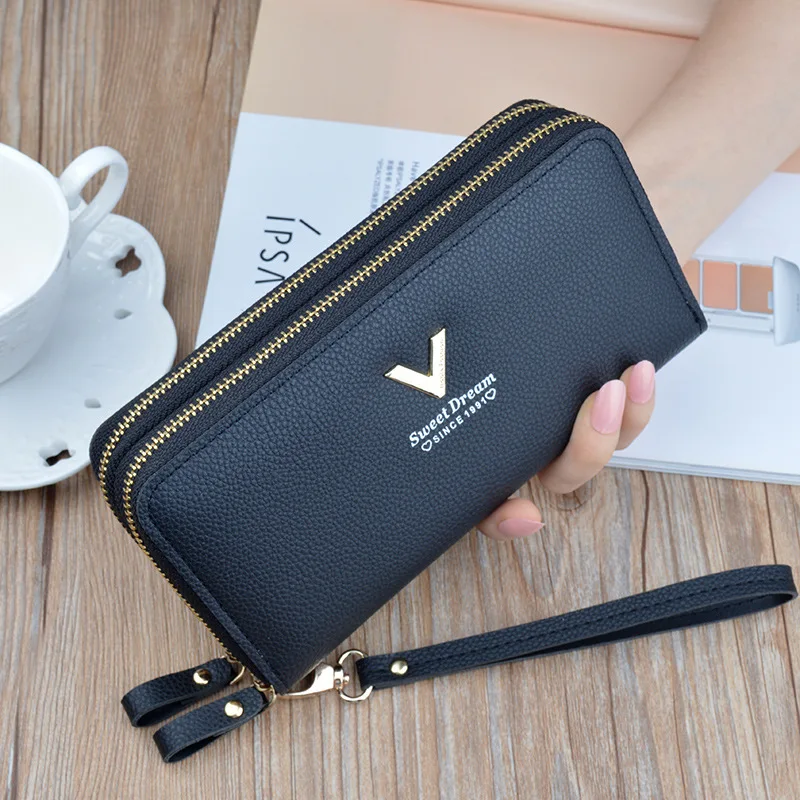 Große Kapazität Reiß verschluss Brieftasche Frauen lange Geldbörse Damen Clutch Umschlag Tasche Pu Leder Handy Multi-Card Geldbörse