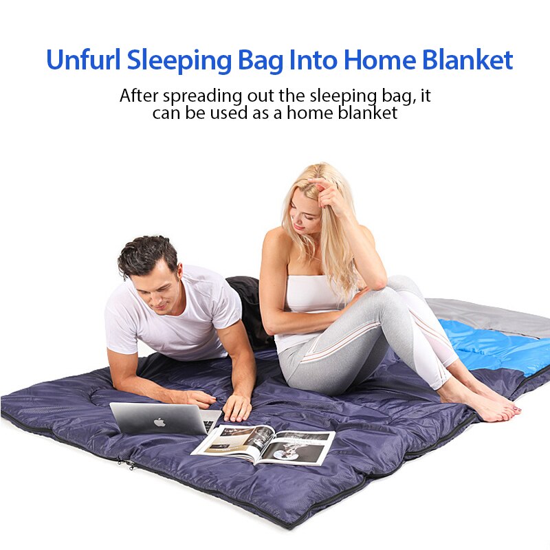 Sacos de dormir dobles de 210T, saco de dormir doble Extra grande para acampar, clima cálido, sostenible, para dos personas al aire libre