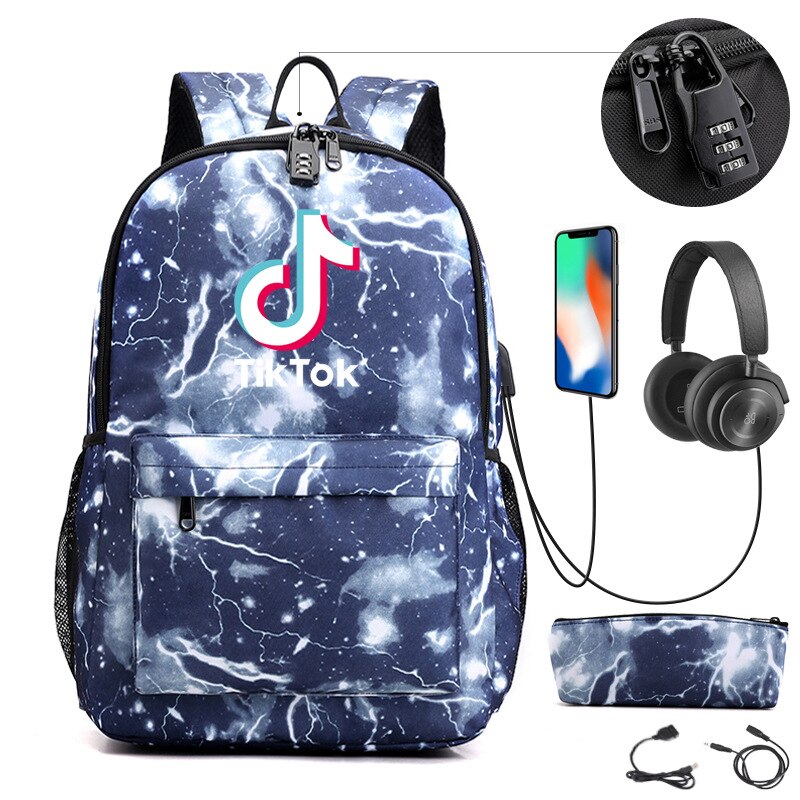 Zaino TikToK multifunzione USB Charge Travel Mochilas Canvas Student zaino antifurto per adolescenti ragazzi ragazze borse da scuola: Rosso