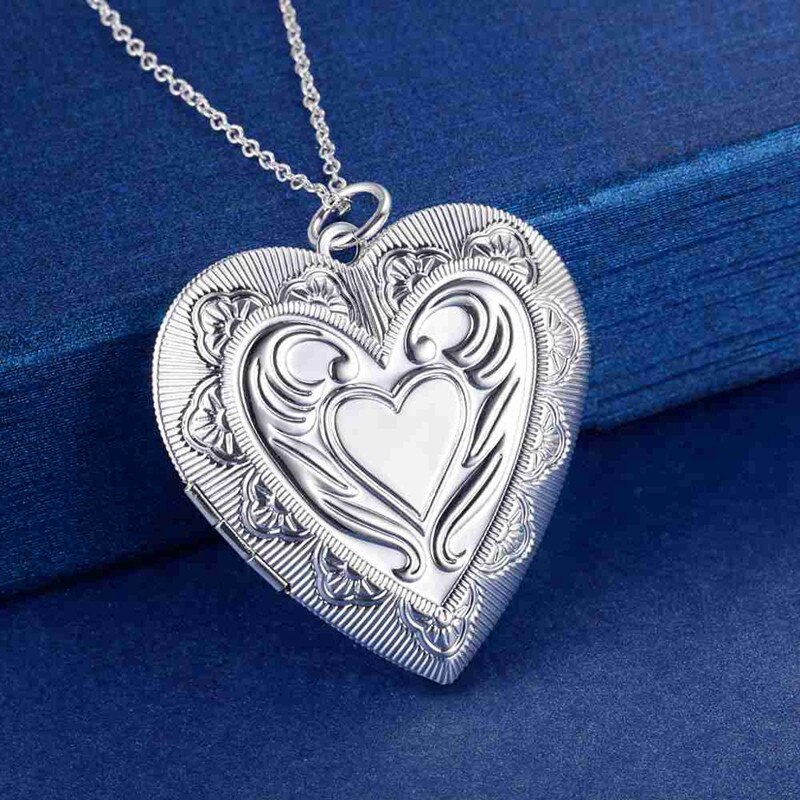 925 Sterling Zilveren Ketting Hart Fotolijst Hanger Kettingen Voor Vrouwen 18 Inches Huwelijksverjaardag Mode-sieraden