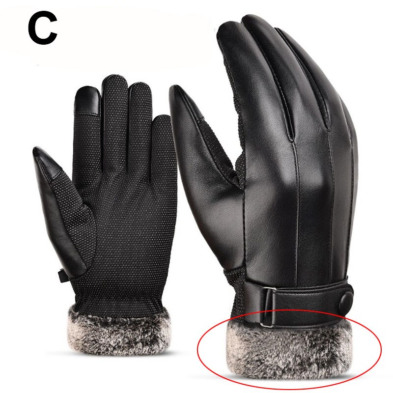 Mænd vinter varme læderhandsker mænd berøringsskærm cykling motorcykel handsker anti-slip warterproof handsker mandlige udendørs varme guantes: C