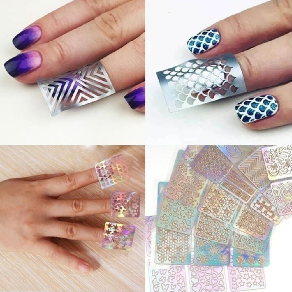 24Pcs Diy Nagels Stempelen Template Nail Stickers Onregelmatige Grid Stencil Herbruikbare Nail Art Vinyls Hollow Nail Stickers