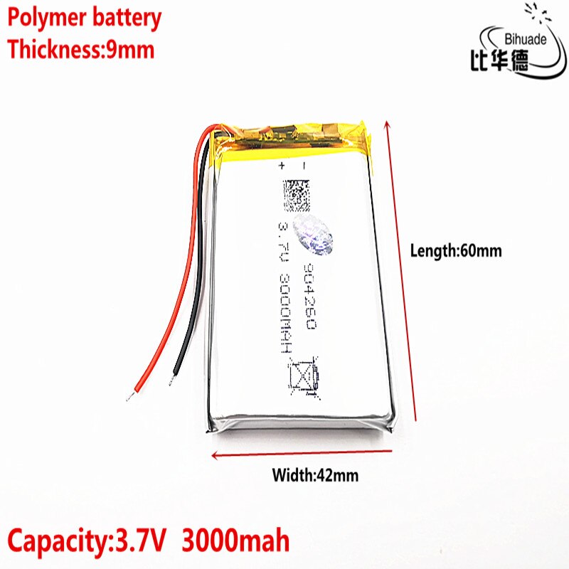 Liter batería de energía de buena , 3,7 V,3000mAH, 904260 polímero de iones de litio/Li-ion, para tableta, pc, GPS,mp3,mp4