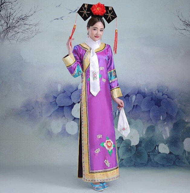 Vestido de la dinastía Qing de , vestido tradicional chino antiguo para mujer, traje de infantería Peri, bata teatral Dande Wear: Púrpura