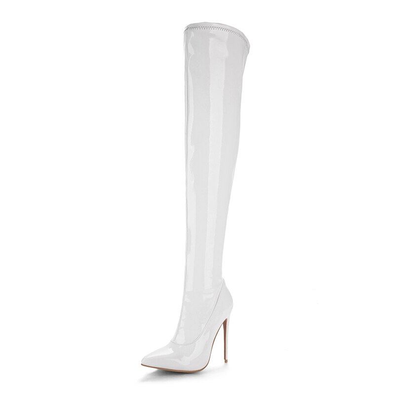 DoraTasia Plus Größe 48 Spitz Frauen Schuhe Stiefel sexy dünn hoch Hacke Party Schuh frau Winter ovet sterben knie Stiefel: Weiß / 13