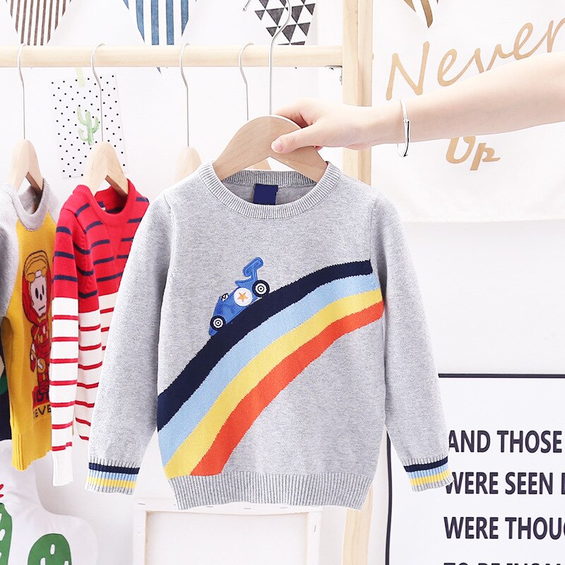 3-7t småbørn dreng dreng sweater vinter varm strikket pullover top langærmet regnbue bil print sweater sødt outfit: 2 / 6