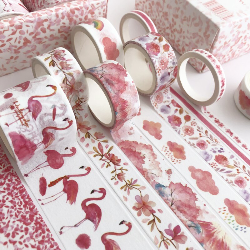 Washi Tape de papel verde, 8 Uds., Cactus azul, fruta, rosa, flamenco, cintas adhesivas, F348