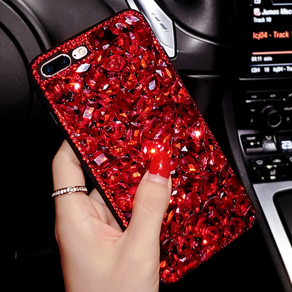 Sunjolly Rosso Casi di Diamante del Rhinestone di Bling Della Copertura Del Telefono coque per il iPhone 11 Pro Max XR XS MAX X 8/ 7, più di 6S/6 Più Casi fundas