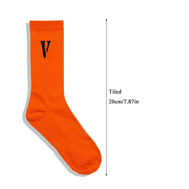 Black Orange Socks Women High streetwear Hip Hop Skateboard socks Letter Tube Socks