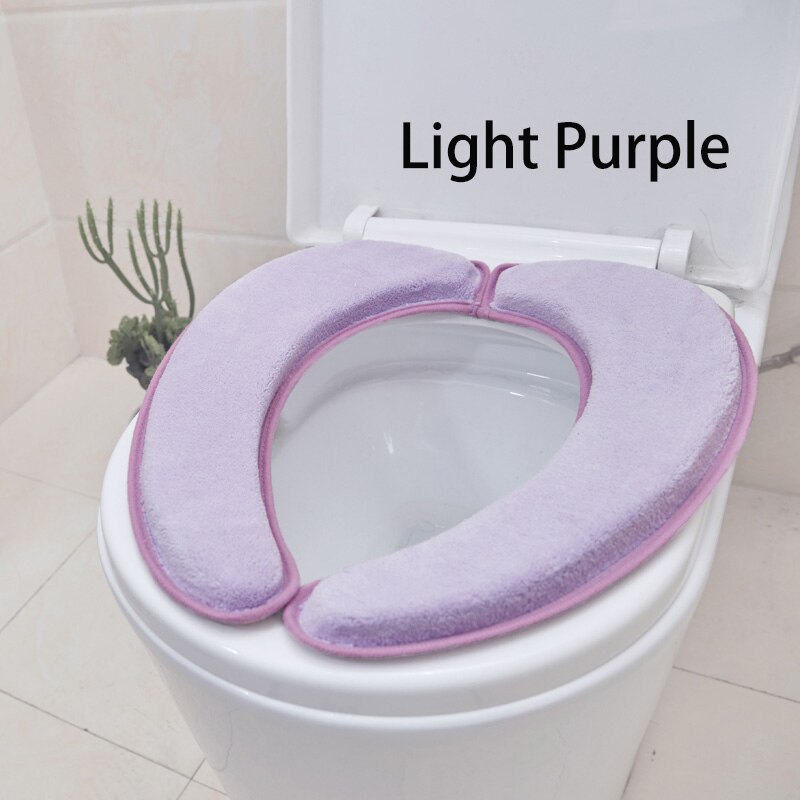 Extra dikke Warme Zachte Toilet Seat Deksel Pad Closestool Protector Badkamer Accessoires Set Sticky Toilet Seat Cover Mat: Light Purple