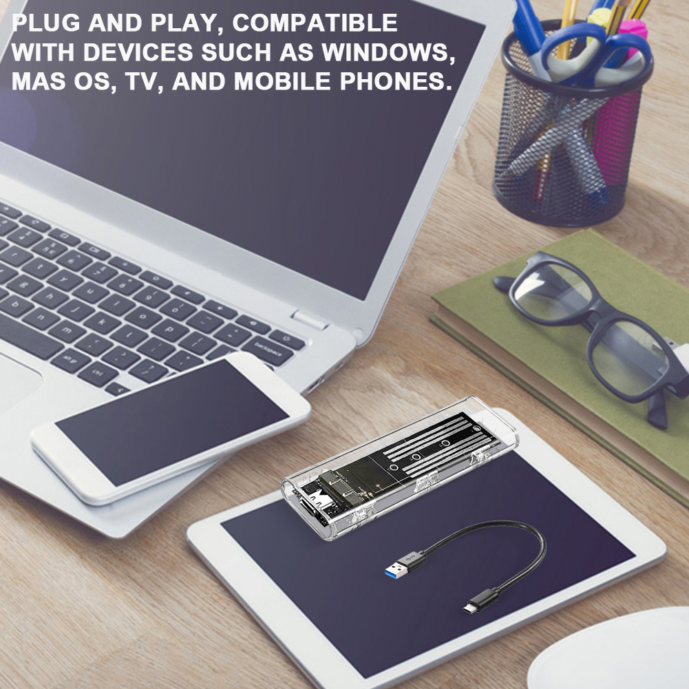 M.2 NGFF SATA Type C USB 3.1 SSD Case 10Gbps Transparent External SSD Case External SSD Adapter for 2230 2242 2260 2280