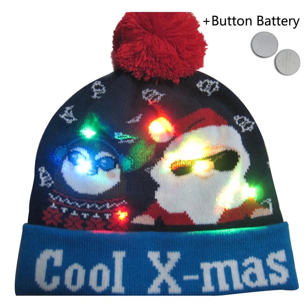 Europæisk og amerikansk juledag glødende hat førte farverige lysstrik uldhue jul hat: 01