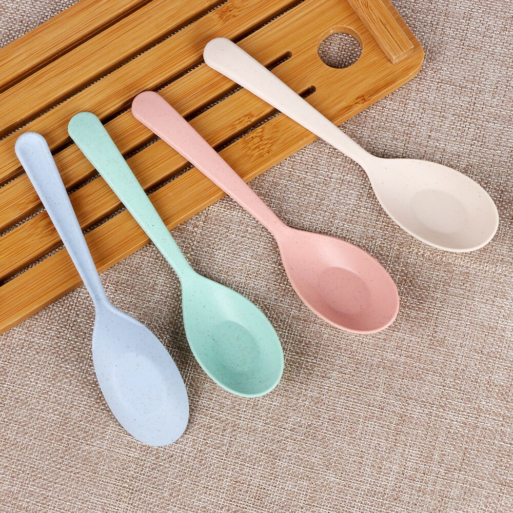 1/3PCS Eco Friendly Wheat Straw Kids Soup Spoon Portable Long Handle Rice Spoon Tableware Home Flatware Kitchen Tool