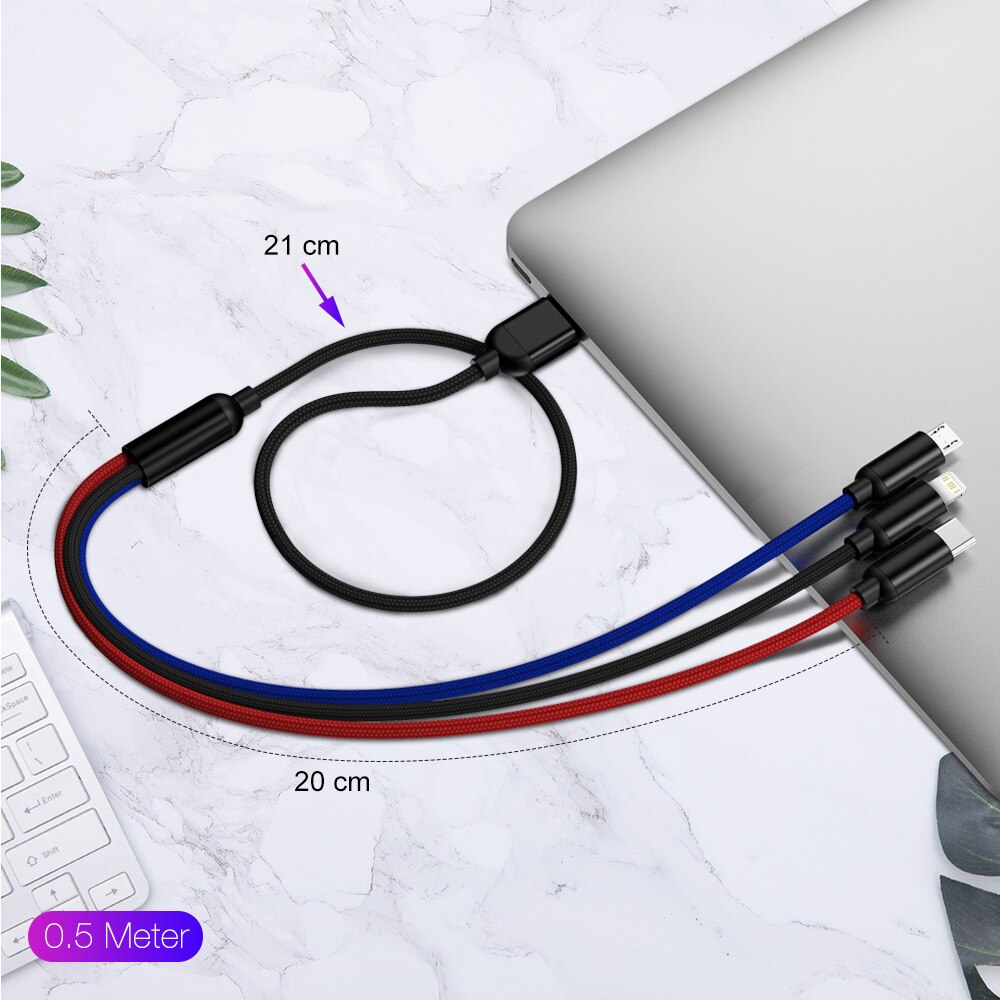 3 in usb-kabel voor iphone 13 12 6 7 8 x 1 samsung xiaomi  mi 10 snellader usb type c micro usb mobiele telefoonkabel