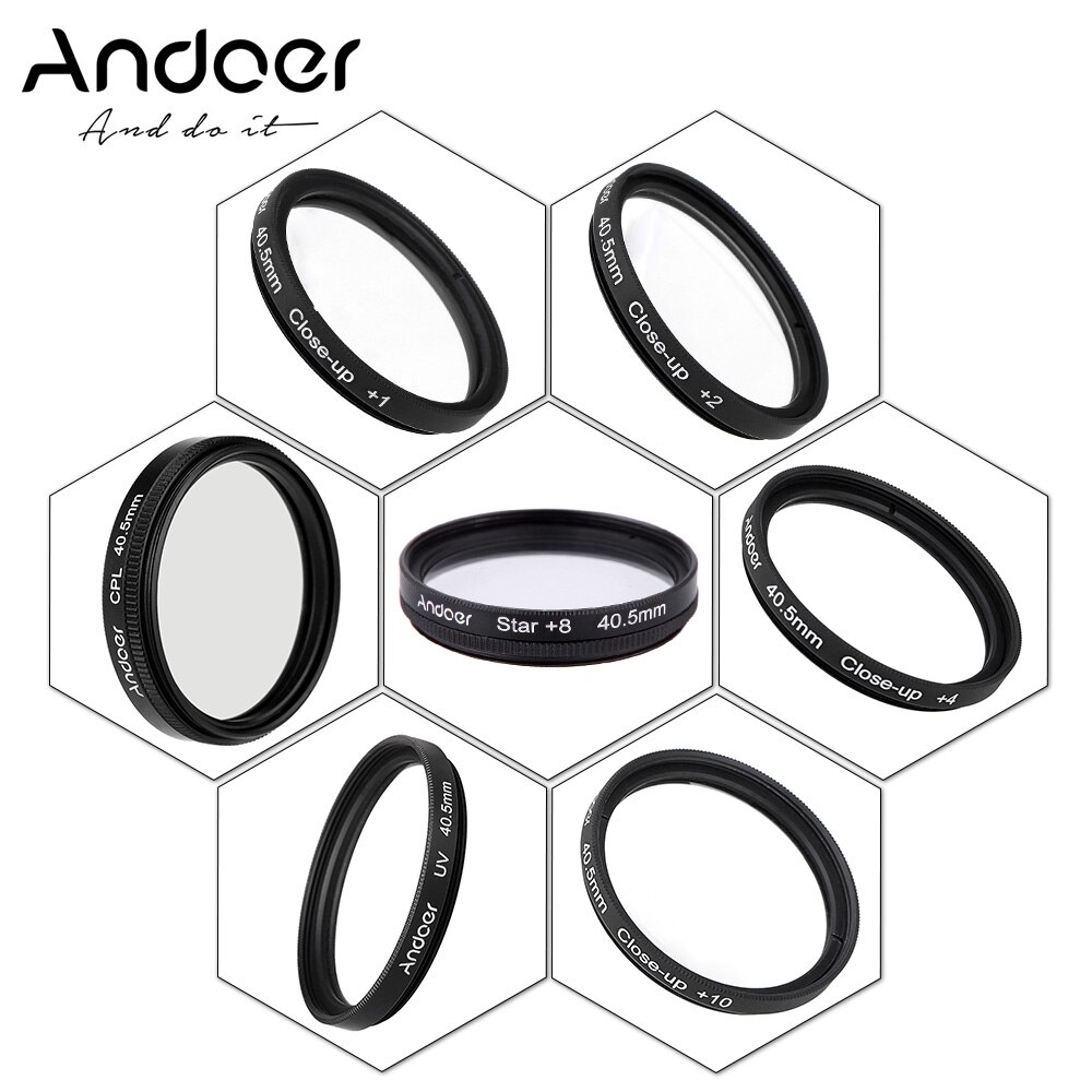 Andoer 40.5mm UV+CPL+Star8+Close-up (+1 +2 +4 +10) Photography Filter Set Kit for Canon Nikon Sony DSLR Camera Lens