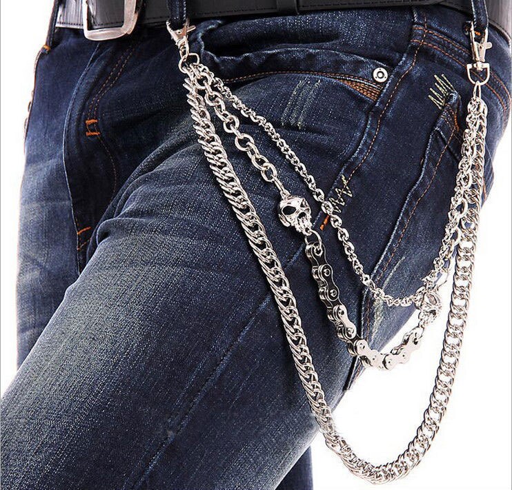 Punk buikketting jeans metalen schedel kruis broek ketting: Kleur 1