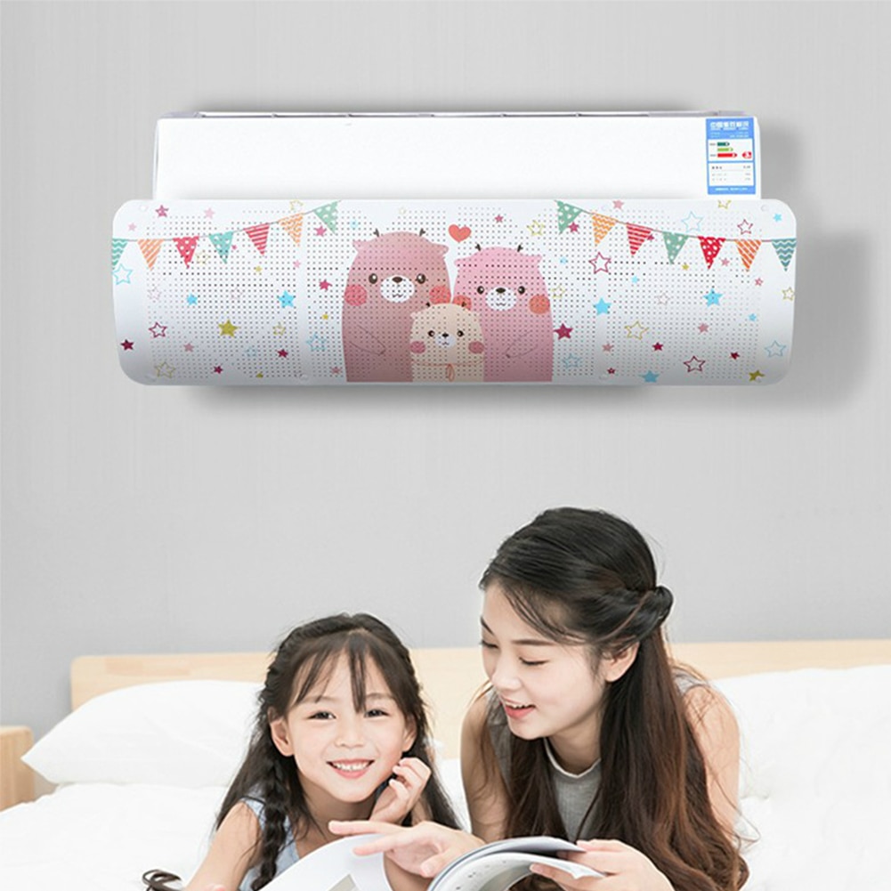 Osłona przeciwwiatrowa pokrywa klimatyzatora konstrukcja zawieszenia kreskówka drukowany bez wiercenia deflektor powietrzny bez paznokci użytkowanie w domu łatwa instalacja