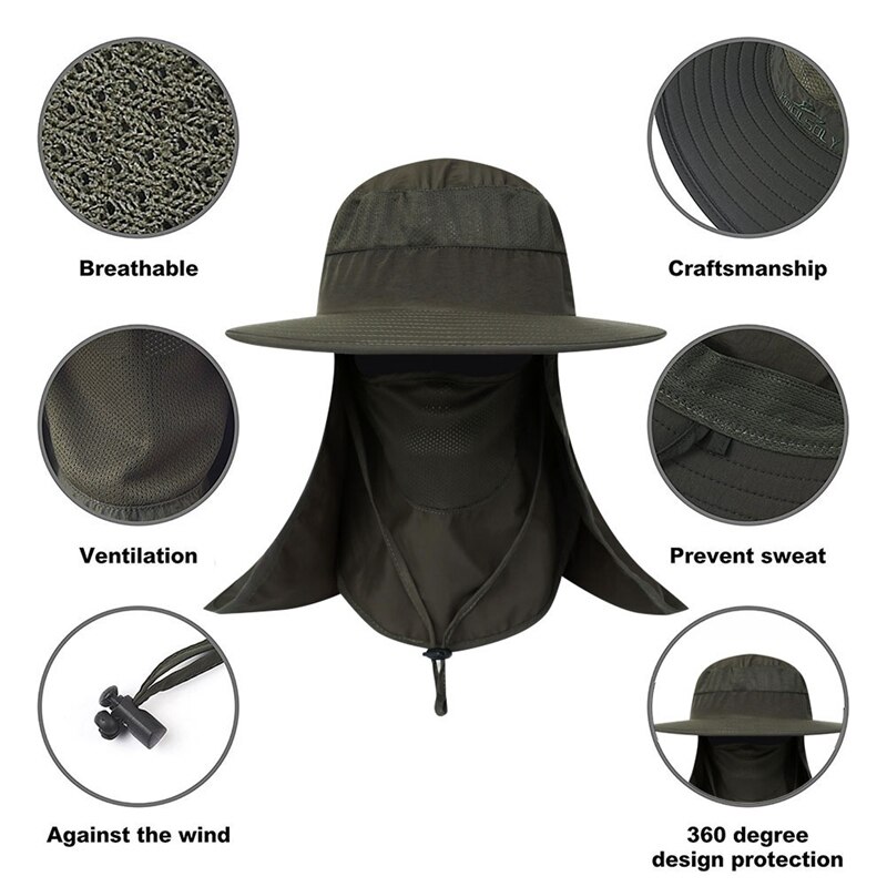 Outdoor Flap Cap Foldable Sunshade Mouth Neck Cover Sun Hat With Chin Strap Men's Sportswear Cycling Fishing Accessories