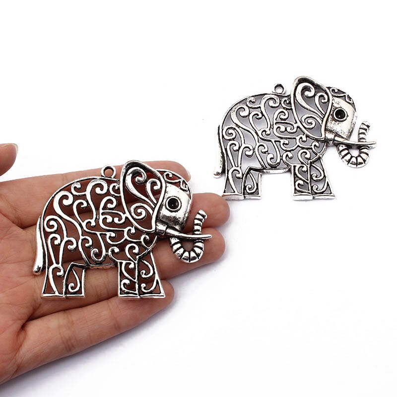 3 pcs Grote Filigraan Dier Lucky Elephant Antiek Zilveren Bedels Hangers Voor Sieraden Maken Bevindingen 63*51mm