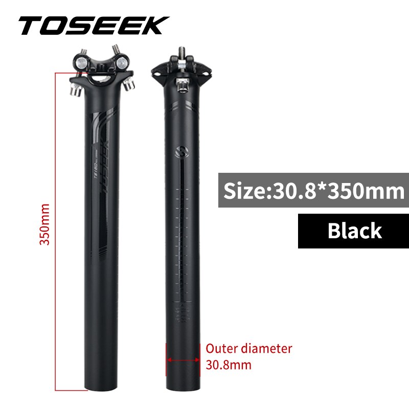 TOSEEK-tija de sillín de carbono para bicicleta, poste de asiento de bicicleta de montaña o carretera, color negro mate de 27,2/30,8/31,6mm, longitud de 0mm, piezas de bicicleta de 400mm: black-308-350mm