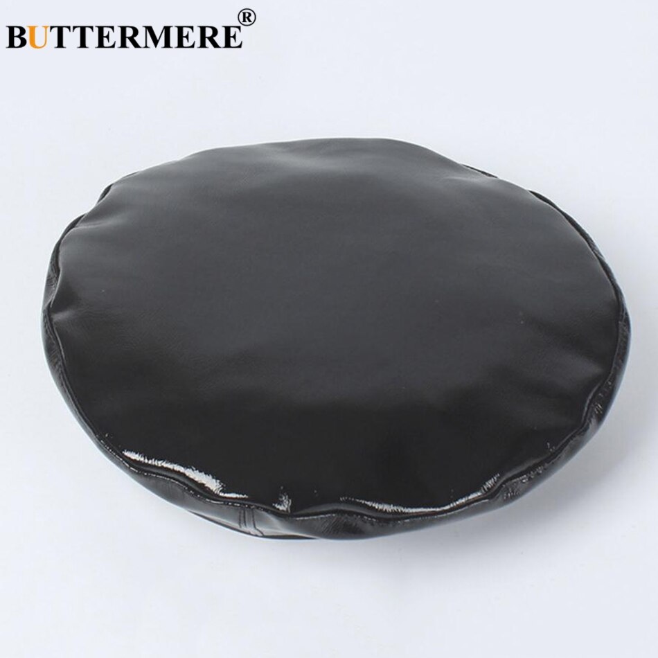 BUTTERMERE Leather Woman Beret Black Vintage French Painter Hats Female Solid Casual Autumn Classic Artist Caps Berets Hat Lady