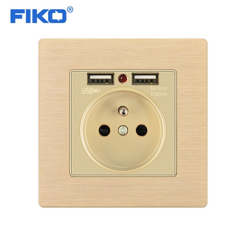 FIKO Ouro liga de Alumínio painel de FR/padrão DA UE com USB ,16A 86*86 milímetros tomada de parede tomada de parede casa de segurança: Gold