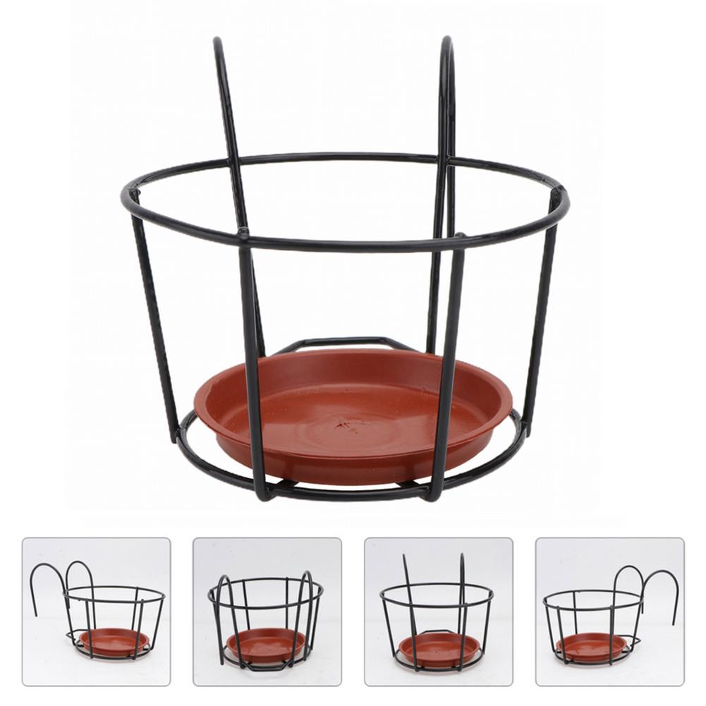 3PCS/Set Balcony Hanging Plant Racks Round Flower Pot Rack Railing Fence Outdoor Window Iron Bonsai Stand Decoration With Tray