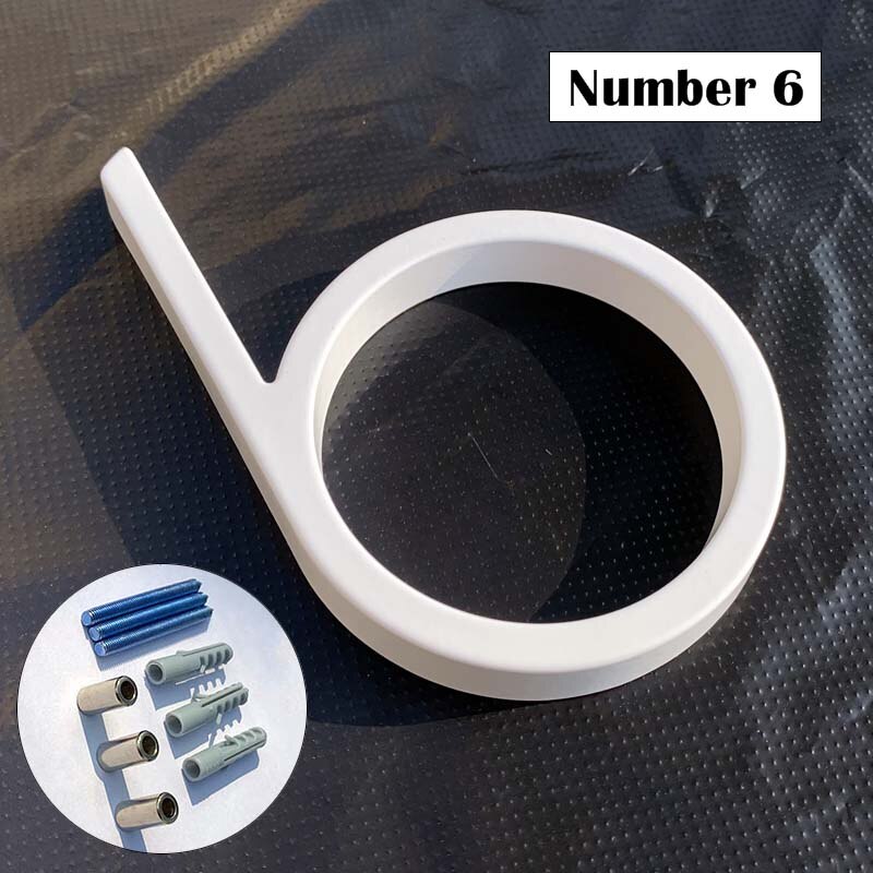 125mm White Floating House Numbers Doorplate Letters Metal Address Sign Plate Outdoor Street Door Plaque Number For Home Mailbox: Number 6