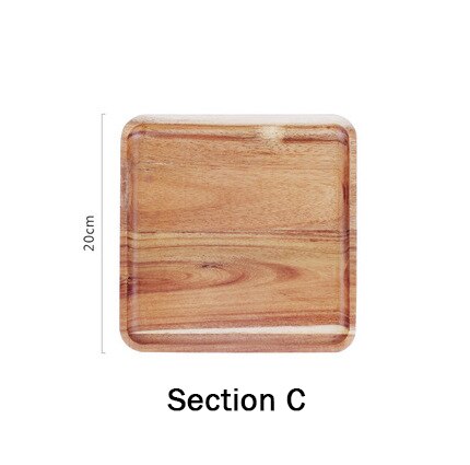 Platos de Acacia para comida, vajilla de madera de 4 tamaños, para servir, vajilla Rectangular completa, 24 piezas, juego de platos para comedor: Section C