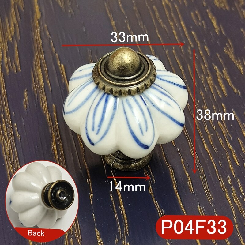 5PCS Hand Painted Ceramic Cabinet Knobs Drawer Cupboard Door Handles Wardrobe Children Room Pull Furniture Handle: P04F33