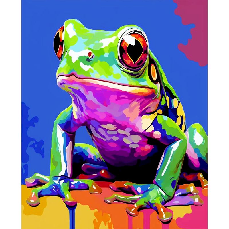 PhotoCustom Malen nach Zahlen, bunte Frosch-Zeichnung auf Leinwand, DIY-Bilder nach Zahlen, handgemaltes Gemälde, Ebene-einstellen, Heimdekoration: Licht Grün / 24x24 cm