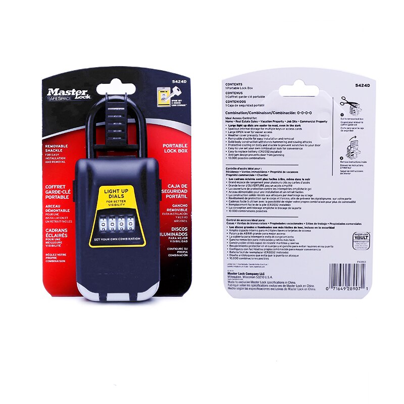 Master Lock Key Safe Box Outdoor Keys Fireproof Safe Storage Box Padlock Light Up Dials Password Lock Keys Hook Security Boxes