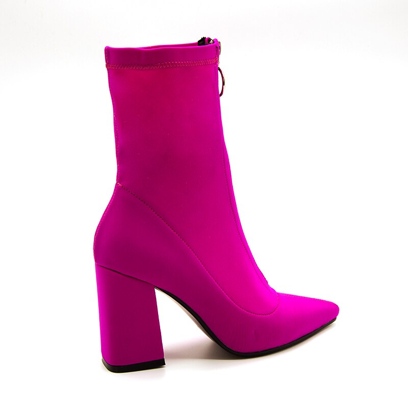 Botas de calcetín de tela elástica con punta en pico para Mujer, botines de tacón alto de aguja con cremallera, Otoño,