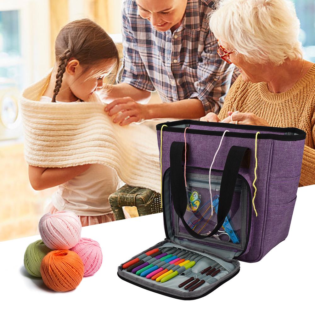 Portable Crochet Hooks Thread Yarn Storage Bag DIY Organizer Holder Wool DIY Knitting Needles Sewing Set Storage Handbag