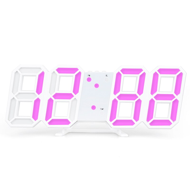3D Electronic LED Wall Clock Modern Voice Control Digital Table Nightlight Display Hanging Alarm Clock Home Living Room Decor: pink