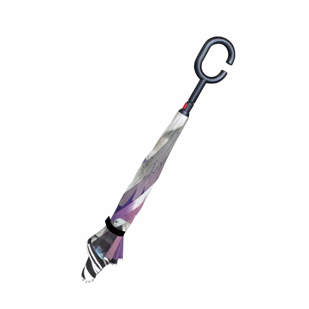C-hook soporte autónomo paraguas plegable de unicornio reversible doble capa invertida a prueba de viento paraguas de lluvia de coche para las mujeres